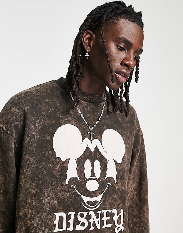 ASOS DESIGN - punk mickey co-ord oversized sweatshirt with disney prints in brown wash