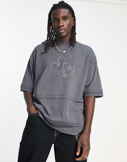 ASOS DESIGN – Punk Mickey – Grafitowy 3-warstwowy T-shirt oversize z napisem Disney