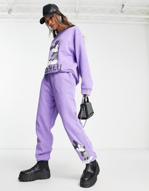 ASOS DESIGN Punk Mickey licensed graphic oversized trackie in washed purple (Part of a set)