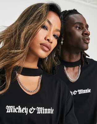 Punk Mickey - Maglietta a maniche lunghe unisex nera con stampa Disney e dettaglio a catenina-Nero - ASOS DESIGN T-shirt donna  - immagine2