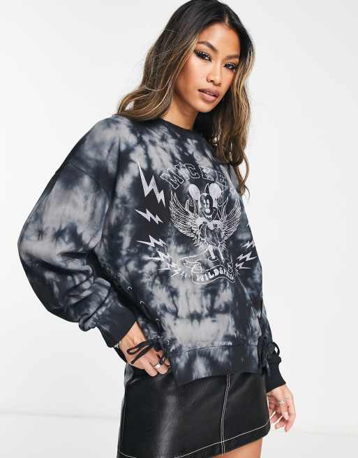ASOS DESIGN Punk Mickey oversized licensed graphic sweatshirt with lace up details in all over print