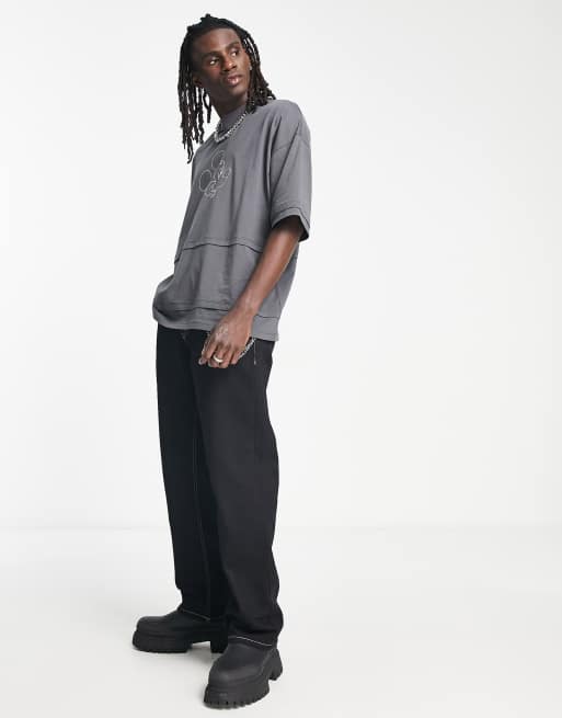 ASOS DESIGN Punk Mickey oversized t-shirt with Disney print and triple layer in charcoal, 4 of 4