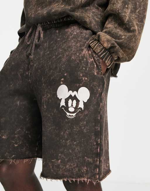 ASOS DESIGN Punk Mickey short with Disney prints in brown wash - part of a set