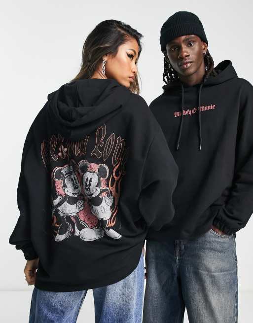 ASOS DESIGN - Punk Mickey - Uniseks oversized hoodie met Disney-prints in zwart