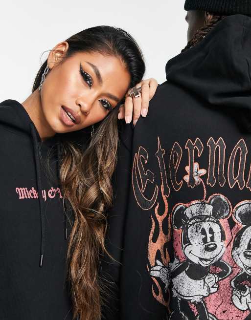 ASOS DESIGN Punk Mickey unisex oversized hoodie with Disney prints in black