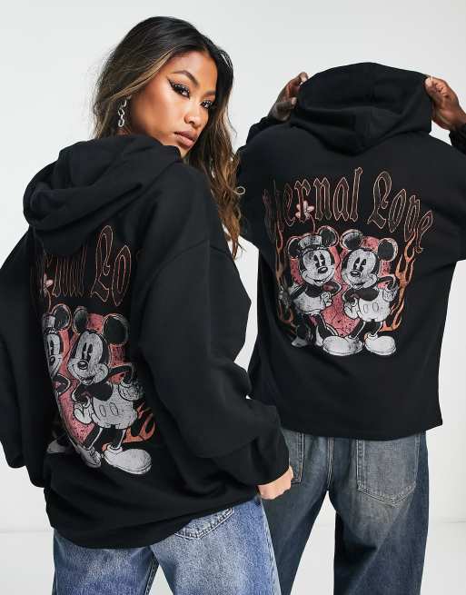 ASOS DESIGN Punk Mickey unisex oversized hoodie with Disney prints in black