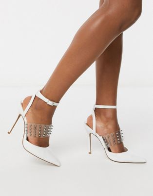 white pointed stiletto heels