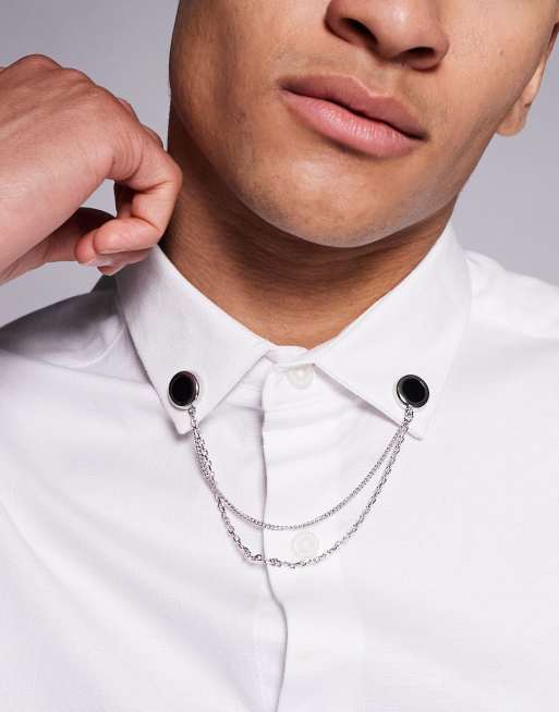 ASOS DESIGN - Punte per colletto color argento con catenine