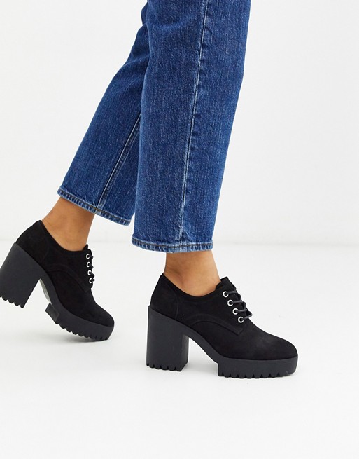 ASOS DESIGN Pupil chunky lace up heeled shoes in black
