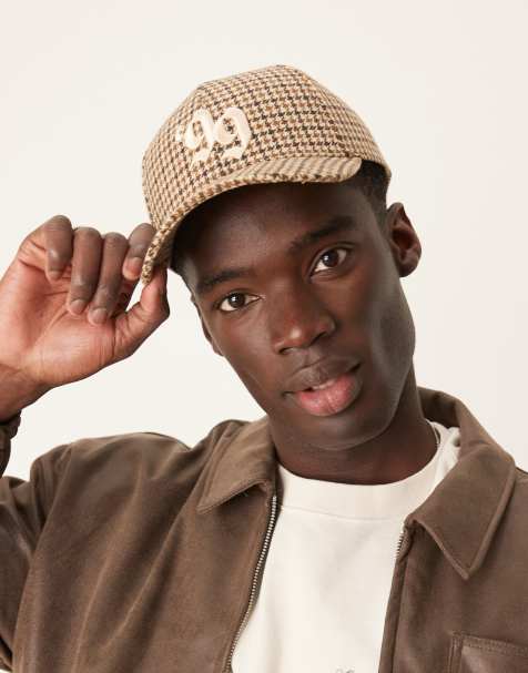 ASOS DESIGN puppy tooth check cap with embroidery design in brown - view 1