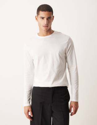 Asos Design Premium Supima® Cotton Crew Neck T-shirt With Long Sleeves In White