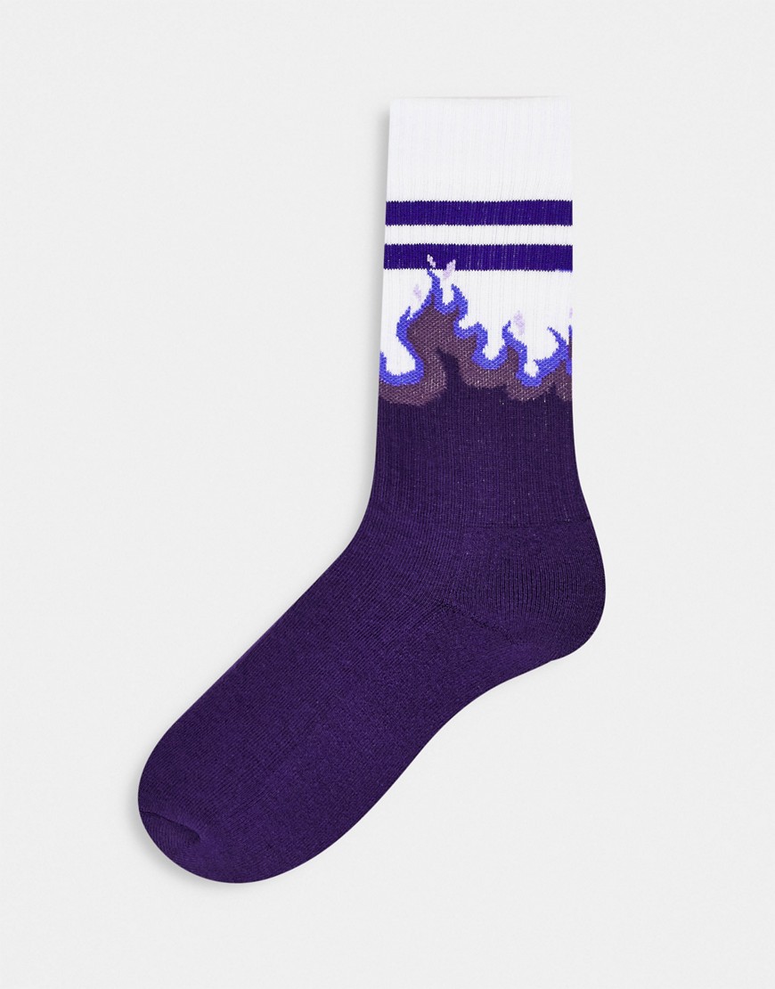 ASOS DESIGN purple flame sports sock-Multi