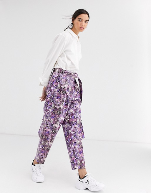 ASOS DESIGN purple snake leather look utility trouser