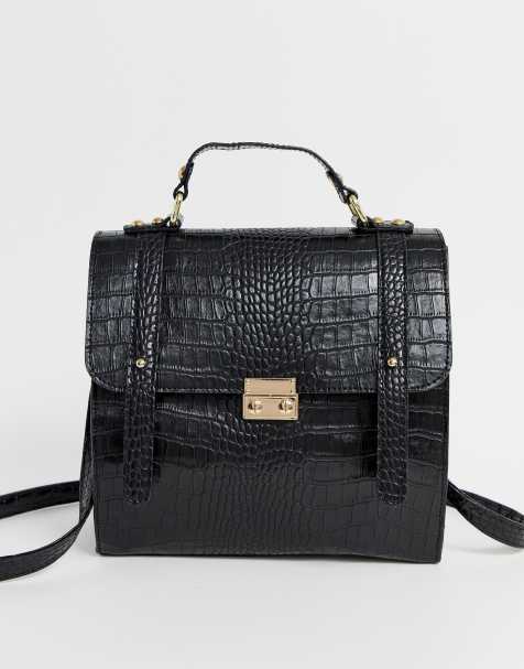 ASOS DESIGN push lock satchel in croc