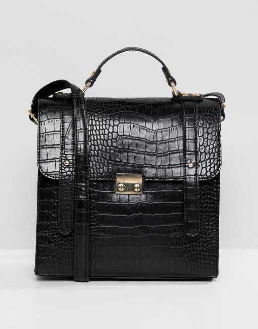 asos black croc shoulder bag