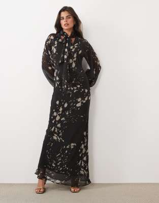 Asos Design Pussybow Maxi Dress In Multi