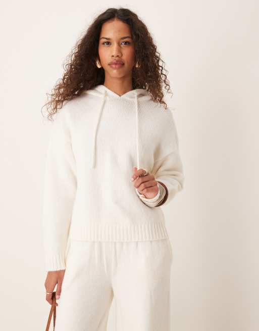ASOS DESIGN – Puszysta dzianinowa bluza z kapturem w kolorze ecru, część zestawu