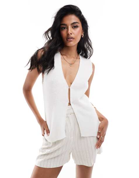 ASOS DESIGN fluffy knit waistcoat in ivory