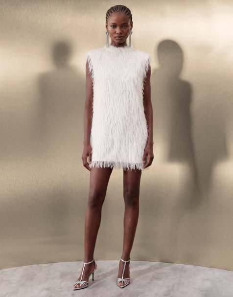ASOS DESIGN puszysta mini sukienka bez rękawów z golfem w kolorze ivory - view 1