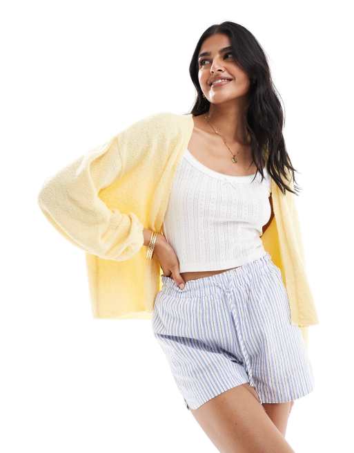 ASOS DESIGN – Puszysty dzianinowy kardigan o luźnym kroju w cytrynowym kolorze