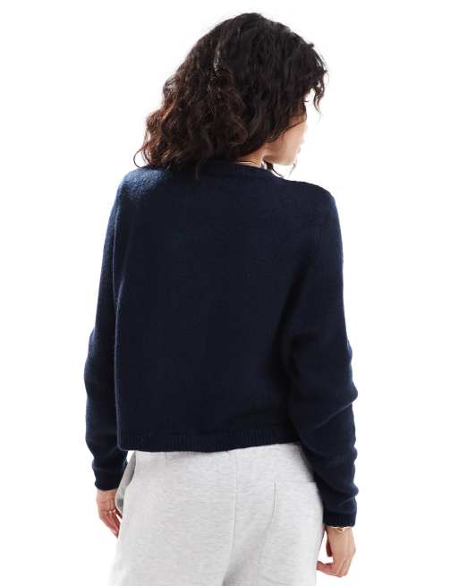 ASOS DESIGN – Puszysty dzianinowy kardigan w granatowym kolorze, 2 z 4
