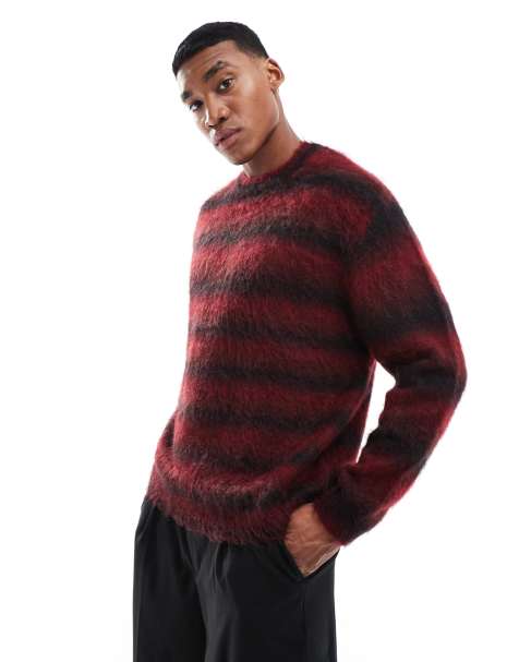 ASOS DESIGN – Puszysty dzianinowy sweter oversize w czerwone paski - view 1