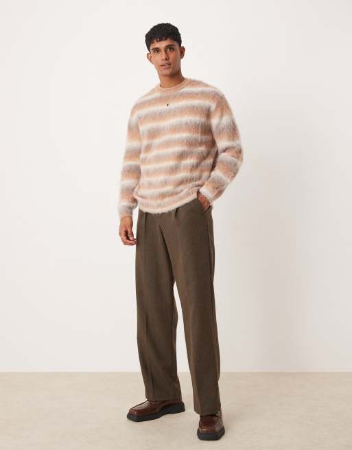 ASOS DESIGN – Puszysty dzianinowy sweter oversize w kolorze neutralnym w paski, 2 z 4