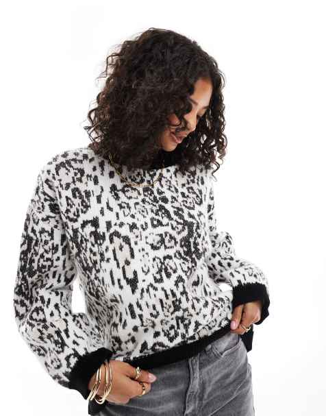 ASOS DESIGN knitted fluffy jumper in leopard print