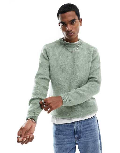 ASOS DESIGN – Puszysty dzianinowy sweter w szałwiowozielonym kolorze