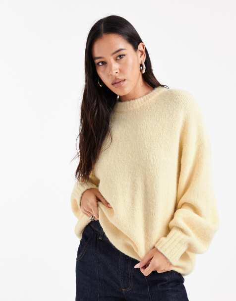 ASOS DESIGN – Puszysty jasnożółty sweter oversize z okrągłym dekoltem i rękawami typu kokon - view 1