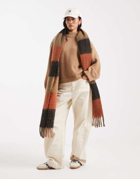 ASOS DESIGN boxy fit fluffy knitted jumper with high neck in mocha