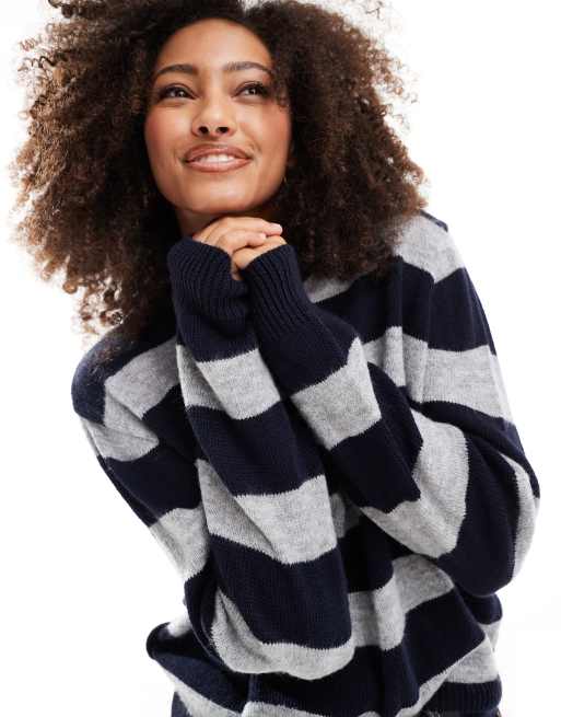 ASOS DESIGN – Puszysty sweter w niebiesko-szare paski, część zestawu