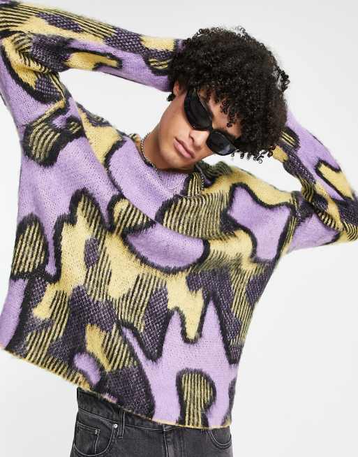 ASOS DESIGN – Puszysty sweter z żółtym wzorem na całości