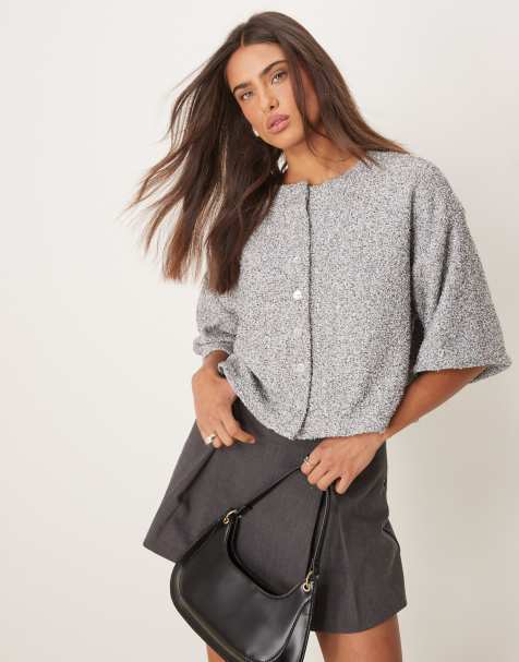 ASOS DESIGN – Puszysty top o pudełkowym kroju z obniżoną linia ramion w kolorze soli z pieprzem - view 1