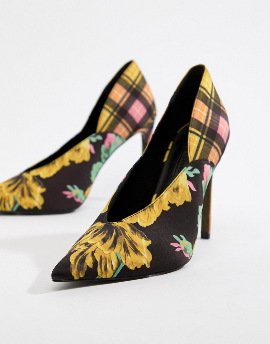 ASOS DESIGN Putty pointed high heeled court shoes in mixed print-Multi