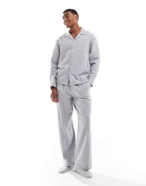 ASOS DESIGN – Pyjama aus gebürstetem Flanell in Grau - view 1