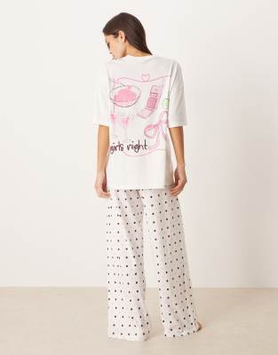 ASOS DESIGN - Pyjama aus Jersey, bestehend aus Oversize-T-Shirt mit „Girls Night"-Motivprint und weit geschnittener Hose...