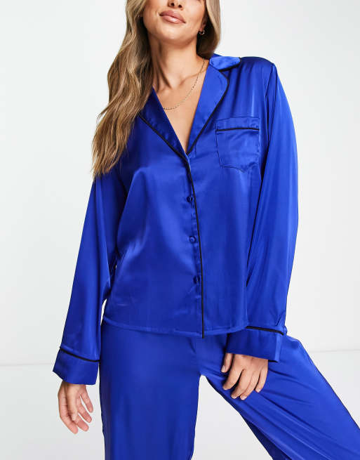 PYJAMA CHEMISE SATIN BLEU CIEL - AMIRAL