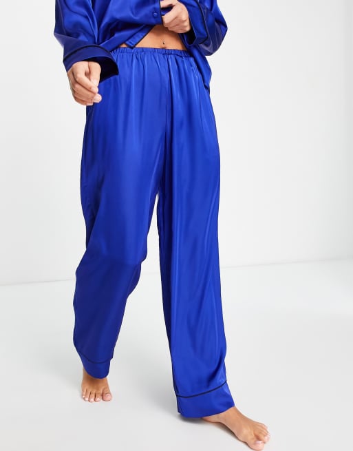 Pyjama Femme Satin Soie Ensemble Pyjama Haut et Bas Noir Passepoil