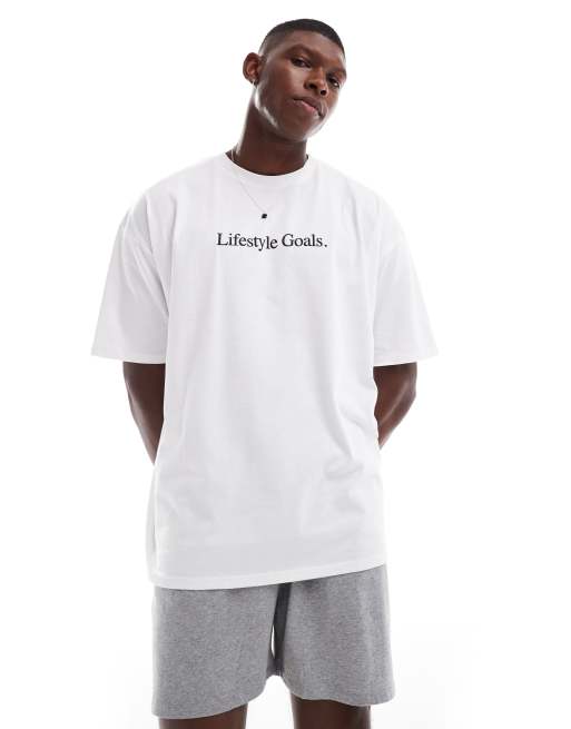 ASOS DESIGN - Pyjama avec inscription « Lifestyle Goals » - Blanc, 4 de 4