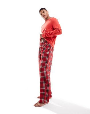 ASOS DESIGN pyjama set with long sleeve t-shirt and trousers in red check - ASOS Price Checker
