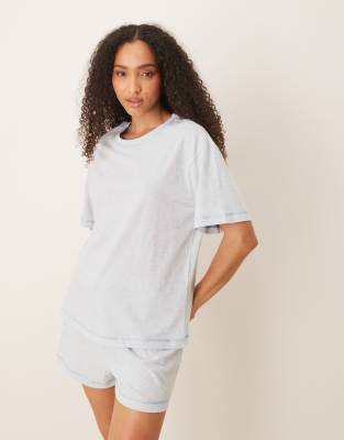 Pyjama avec t-shirt oversize et short - Bleu chiné-Vert M