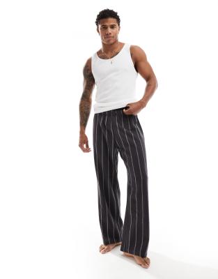 ASOS DESIGN pyjama bottoms in black stripe-Grey