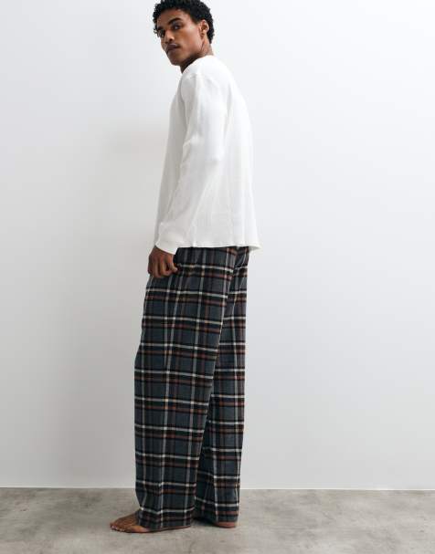 ASOS DESIGN pyjama bottoms with check print in beige - view 1