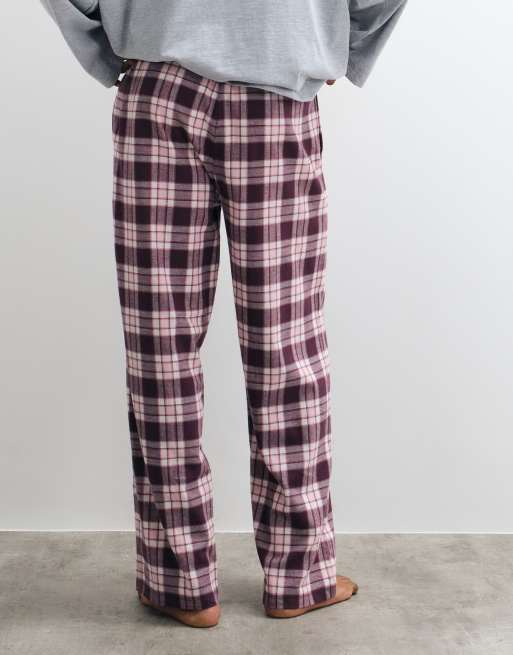 ASOS DESIGN pyjama bottoms with check print in burgundy, 2 of 4