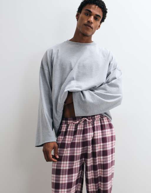 ASOS DESIGN pyjama bottoms with check print in burgundy, 3 of 4