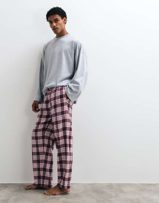 ASOS DESIGN pyjama bottoms with check print in burgundy, 4 of 4