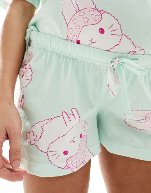 ASOS DESIGN Pyjama de grossesse avec short et t shirt oversize a imprime lapin Vert