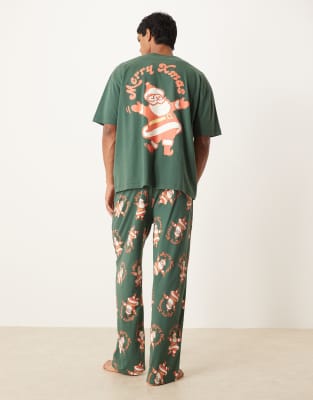 ASOS DESIGN - Pyjama de Noël à imprimé Père Noël vintage - Vert