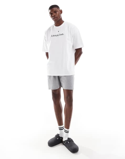 ASOS DESIGN – Pyjama in Weiß mit „Lifestyle Goals“-Slogan - view 1